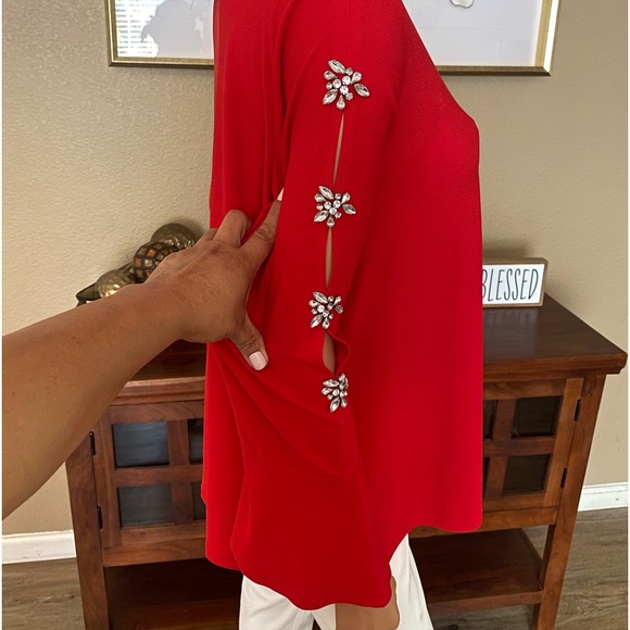 INC BEAUTIFUL CHRISTMAS BLOUSE DIAMOND STONE DETAIL - Picture 12 of 12